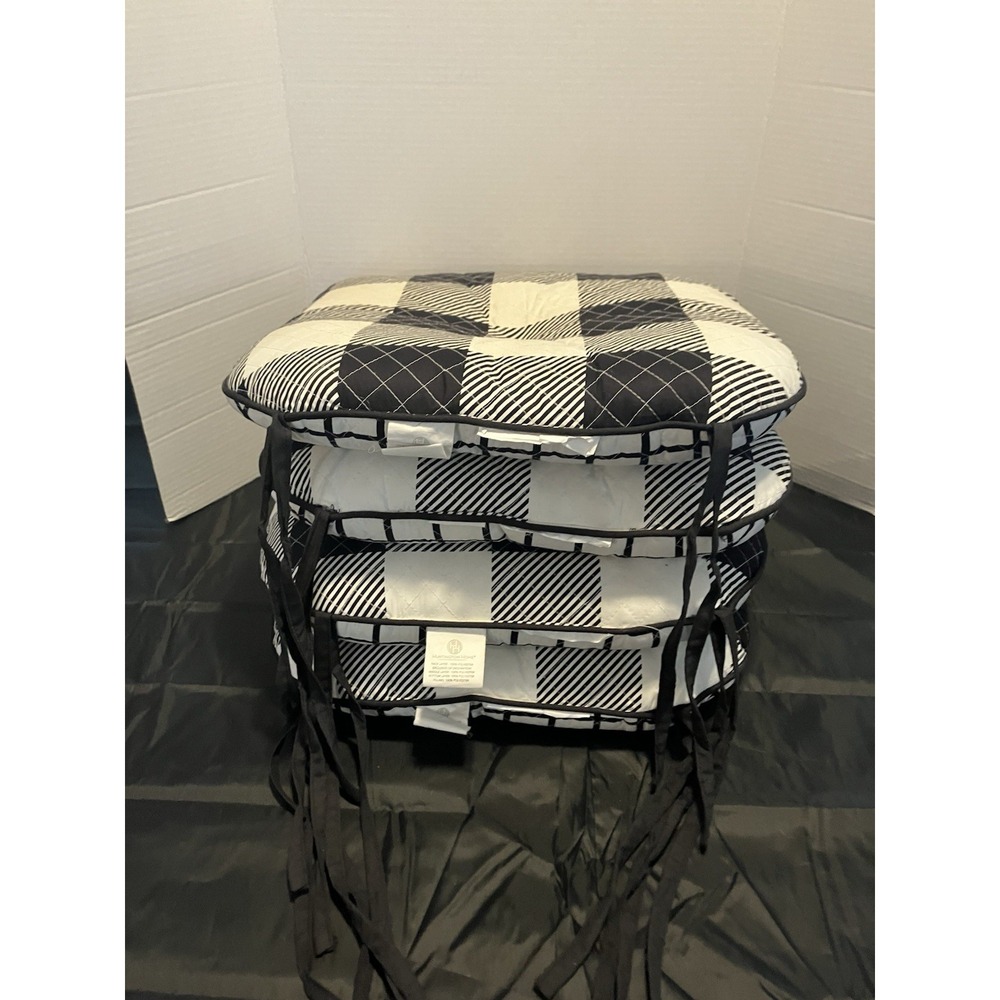 Huntington Home Tufted Dining Chair Cushions (4) Black White Buffalo Check